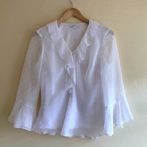 Dressbarn Butterfly Ruffle Bell Sleeve Blouse Women's Size S Sheer 3/4 Sleeve